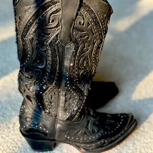 Corral Black Leather Inlay with Sparkle cowgirl boot size 6
